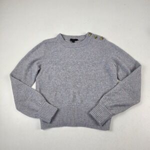 J.Crew Sweater Womens Medium Gray Button Shoulder Crewneck Wool Alpaca Knit